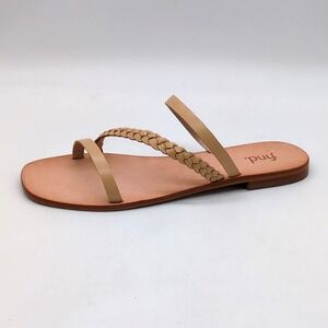 find. Shoes Womens Beige 8.5 Leather Slide Sandal Weave Strappy Flat Comfort NEW
